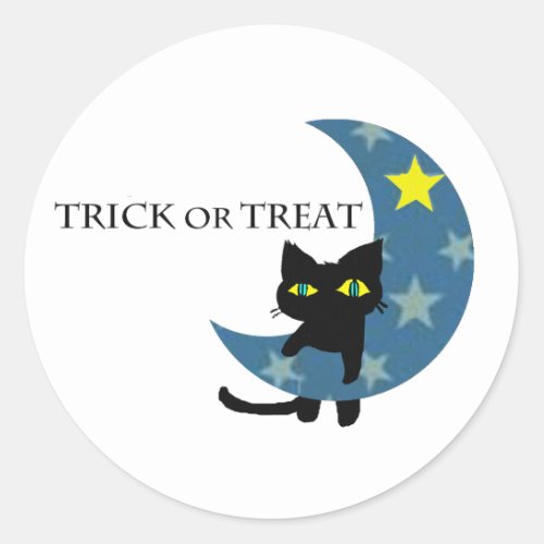 Halloween Black Cat and Ster Moon Classic Round Sticker