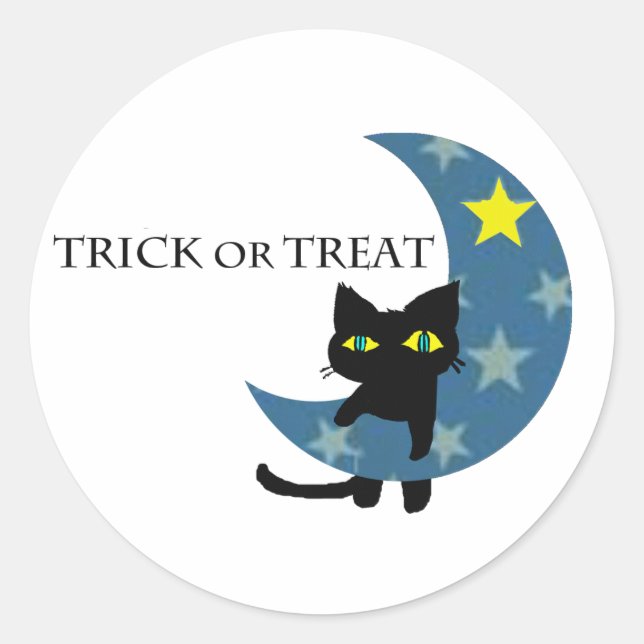 Halloween Black Cat and Ster Moon Classic Round Sticker (Front)