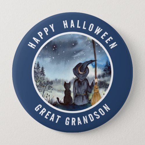Halloween Black Cat and The Witch Starry Night Button