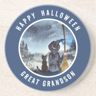 Halloween Black Cat and The Witch Starry Night Coaster