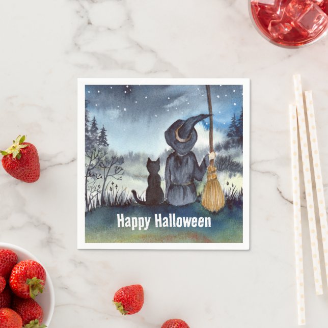 Halloween Black Cat and The Witch Starry Night Napkins (Insitu)