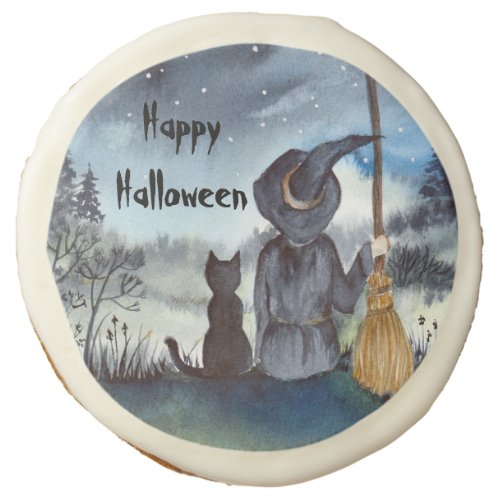 Halloween Black Cat and The Witch Starry Night Sugar Cookie