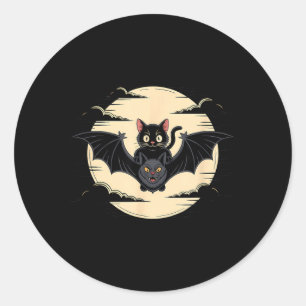 Halloween Black Cat Bat Full Moon Scary Night Classic Round Sticker