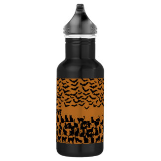 Halloween Black Cat Bat Orange Spooky Pattern Stainless Steel Water Bottle