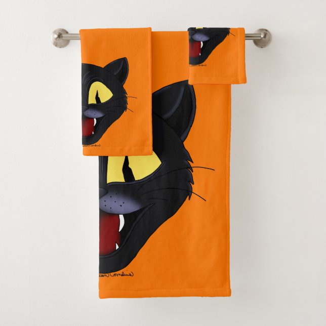 Halloween Black Cat Bath Towel Set (Insitu)