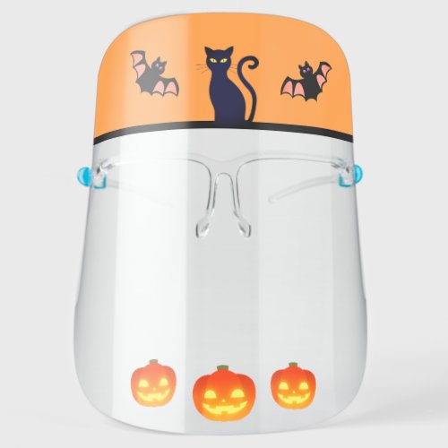 Halloween black cat bats and pumpkins face shield