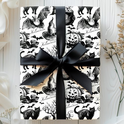 Halloween Black Cat Bats Pumpkins Vintage Pattern Wrapping Paper