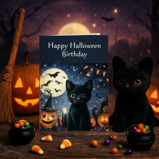 Halloween Black Cat Birthday Greeting 