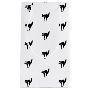 Halloween black cat black and white pattern favors small gift bag