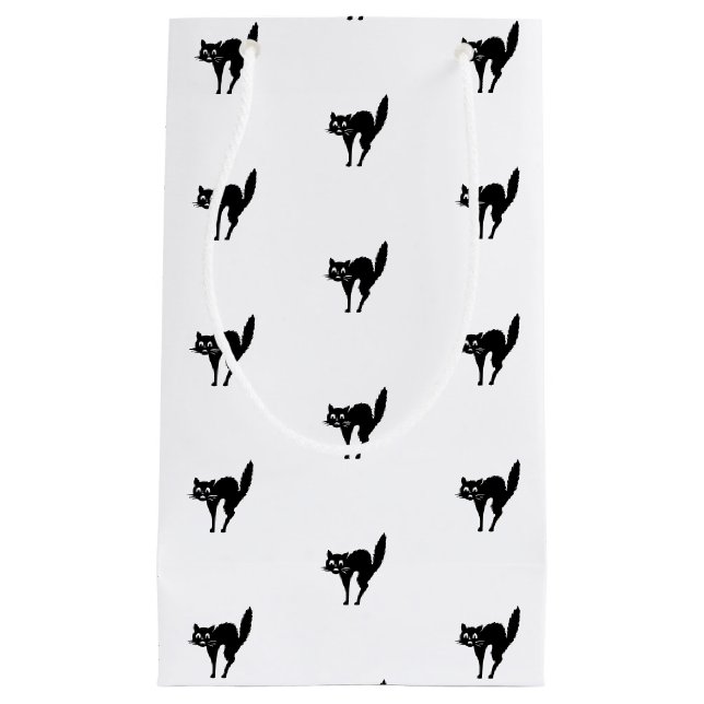 Halloween black cat black and white pattern favors small gift bag (Front)