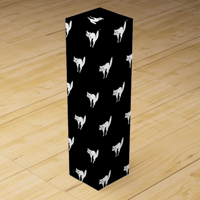 Halloween black cat black and white pattern wine box (Front)