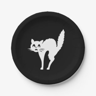 Halloween black cat black and white spooky paper plates