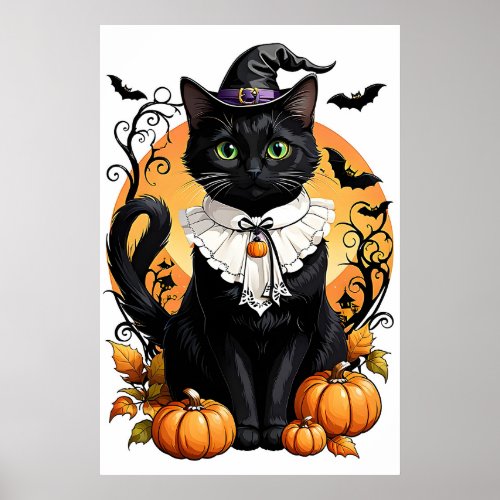 Halloween Black Cat Black Hat Poster