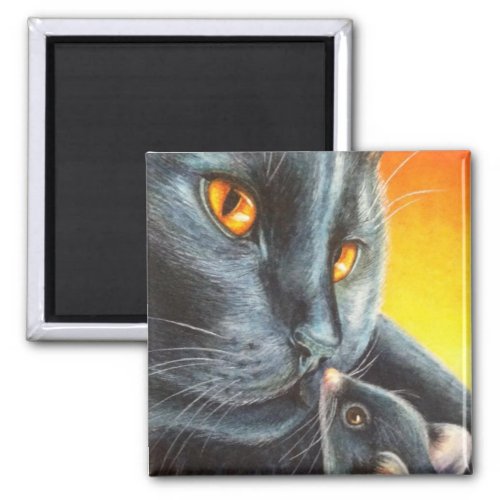 Halloween Black Cat  Black Mouse Watercolor Art Magnet