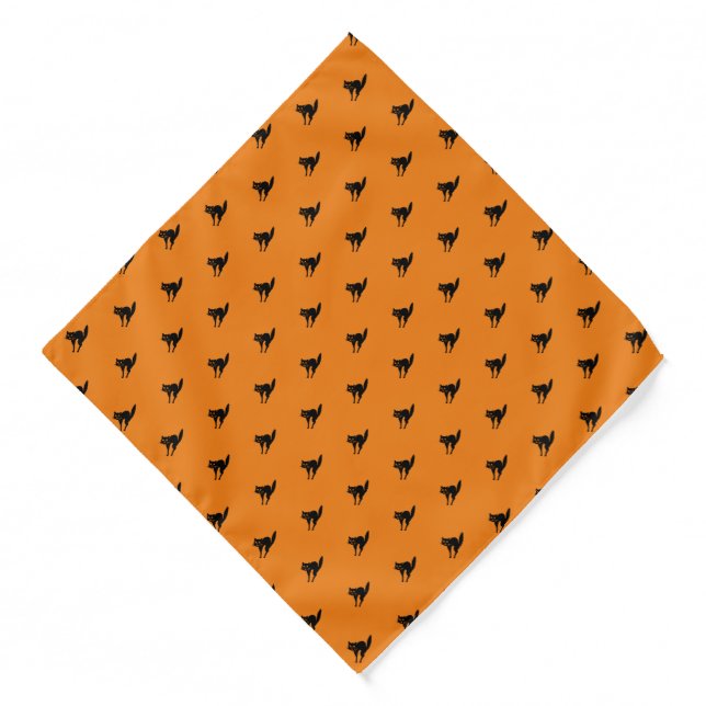 Halloween black cat black orange pattern pet bandana (Front)