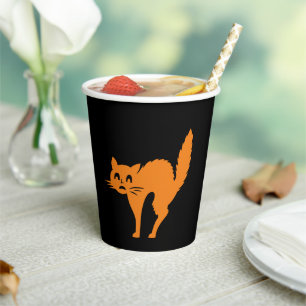 Halloween black cat black orange spooky paper cups