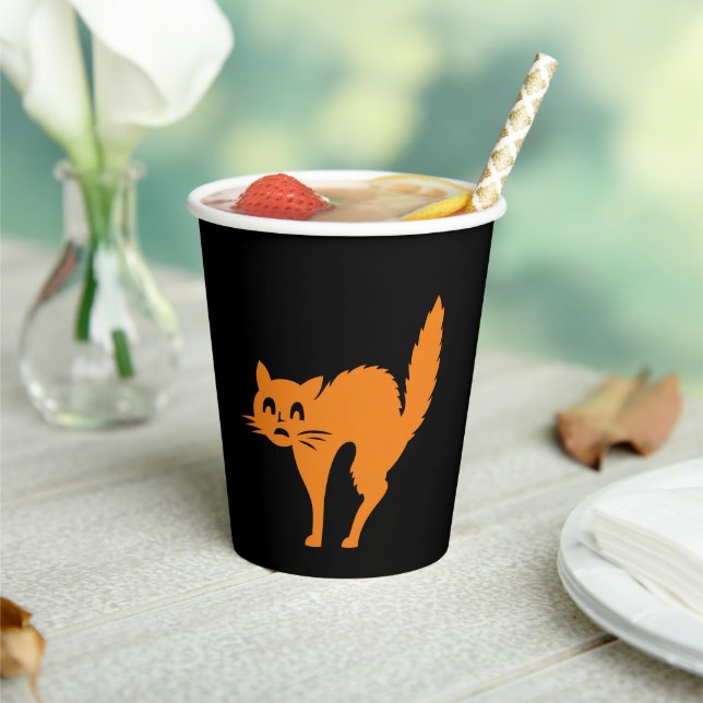 Halloween black cat black orange spooky paper cups (Insitu)