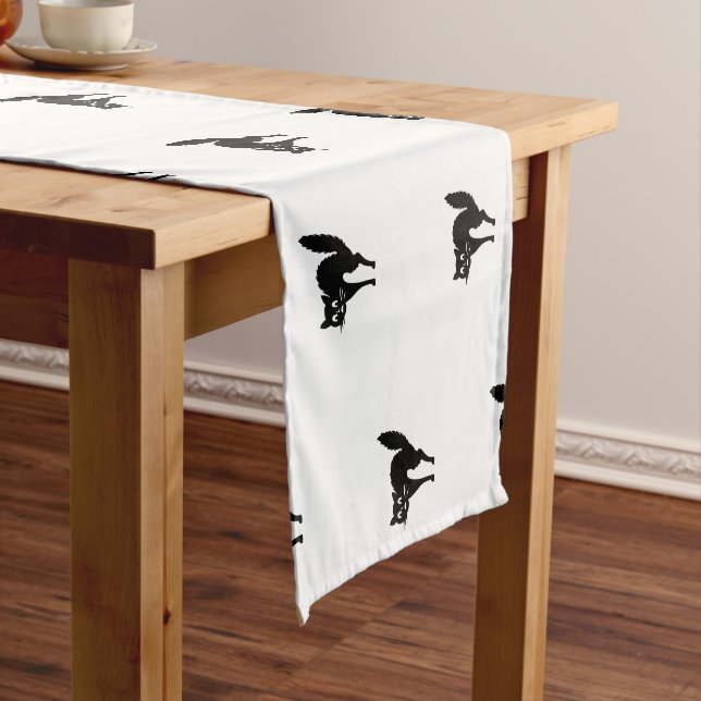Halloween black cat black & white cute pattern  short table runner (In Situ)