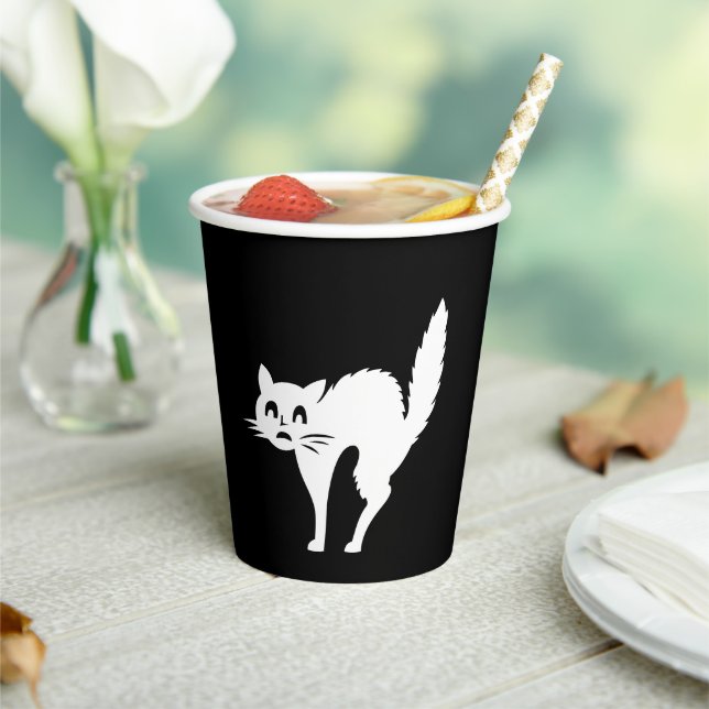 Halloween black cat black white spooky paper cups (Insitu)
