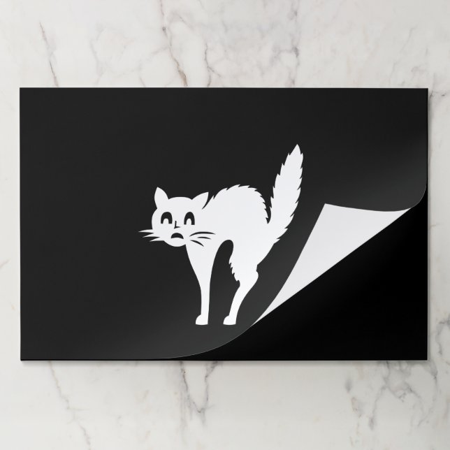 Halloween black cat black white spooky placemats  (Folded)