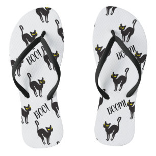 Halloween Black Cat, Boo! Cute animal gifts Flip Flops