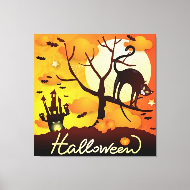 Halloween Black Cat Canvas Print (Front)