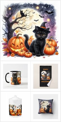 Halloween Black Cat Cards Decor and Gifts