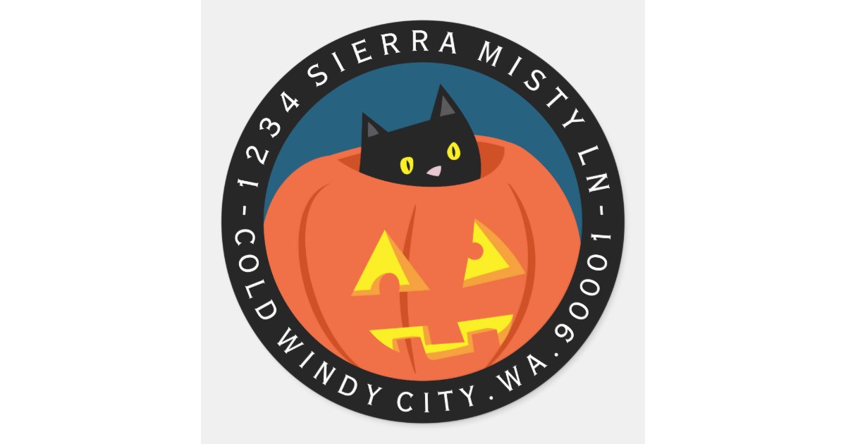 Halloween Black Cat Circle Return Address Label
