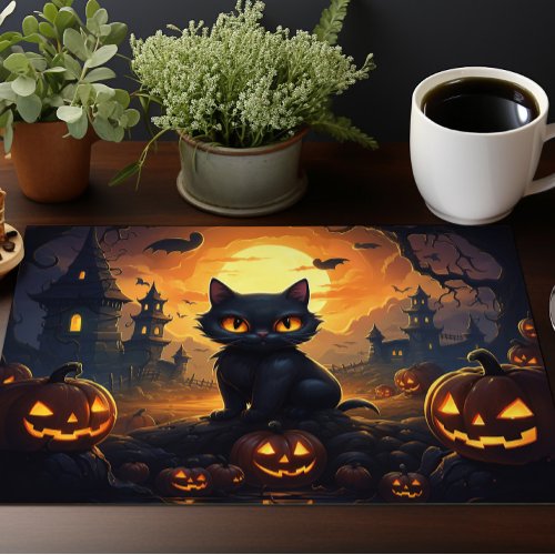 Halloween Black Cat  Cloth Placemat