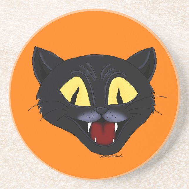 Halloween Black Cat  Coaster (Front)