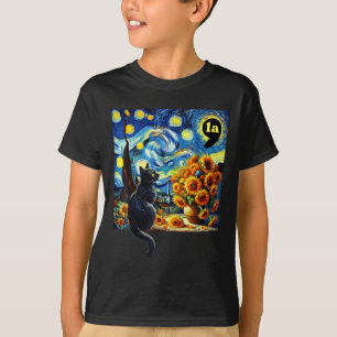 Halloween Black Cat Comma La Starry Night Art Kama T-Shirt