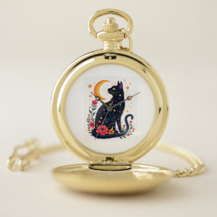 Halloween Black Cat Costume Mystical Cat Lover Wom Pocket Watch