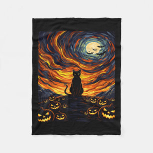 Halloween Black Cat Costume Van Gogh Starry Night Fleece Blanket