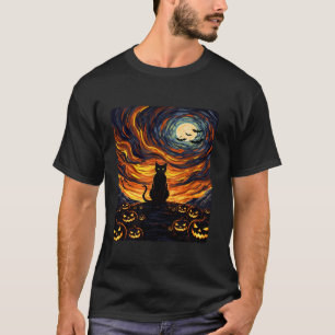 Halloween Black Cat Costume Van Gogh Starry Night T-Shirt