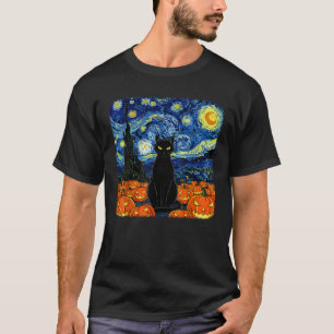Halloween Black Cat Costume Van Gogh Starry Night T-Shirt