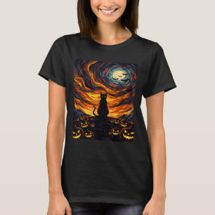Halloween Black Cat Costume Van Gogh Starry Night T-Shirt