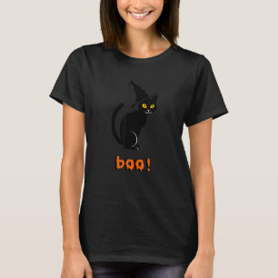 Halloween Black Cat Costume Witch Hat Cool Hallowe T-Shirt