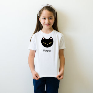Halloween Black Cat Custom Name Kids T-Shirt