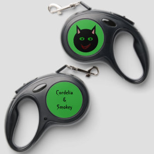 Halloween Black Cat Custom Pet Name Retractable Pet Leash