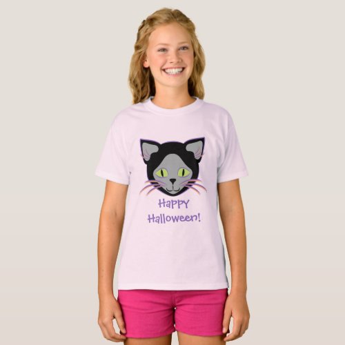 Halloween Black Cat Cute Face T_Shirt