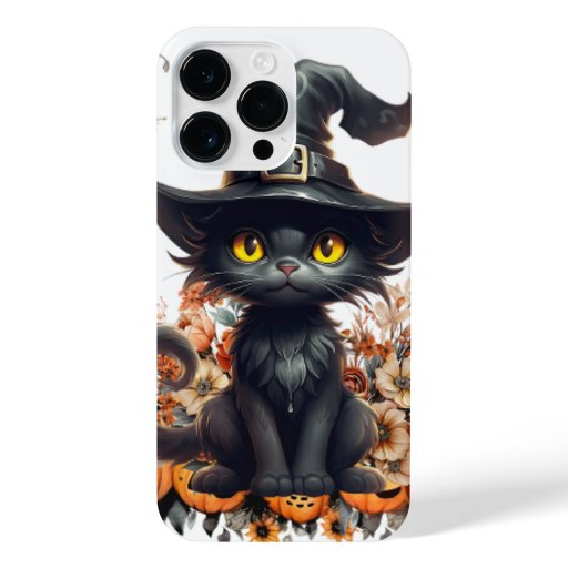 Halloween Black Cat Cute Witch Kitten Floral Fall iPhone 14 Pro Max Case