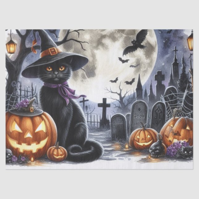 Halloween Black Cat Decoupage Tissue Paper (Front)