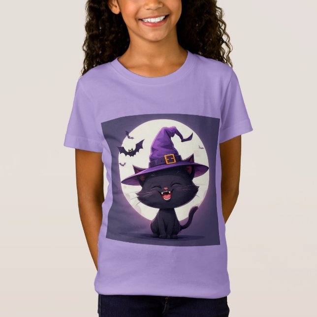 Halloween Black Cat Dressed as a Witch Hat T-Shirt (Front)