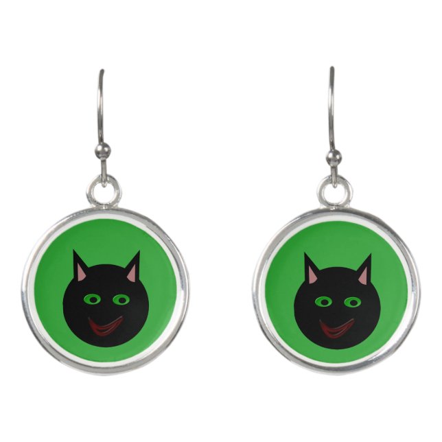 Halloween Black Cat Drop Earrings (Front)
