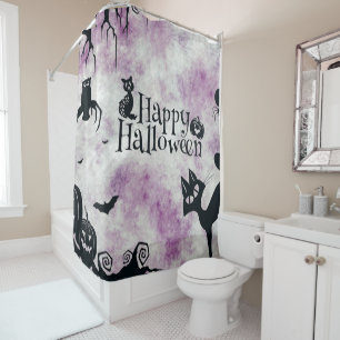 Halloween Black Cat Evil Pumpkins Scary Owls Shower Curtain