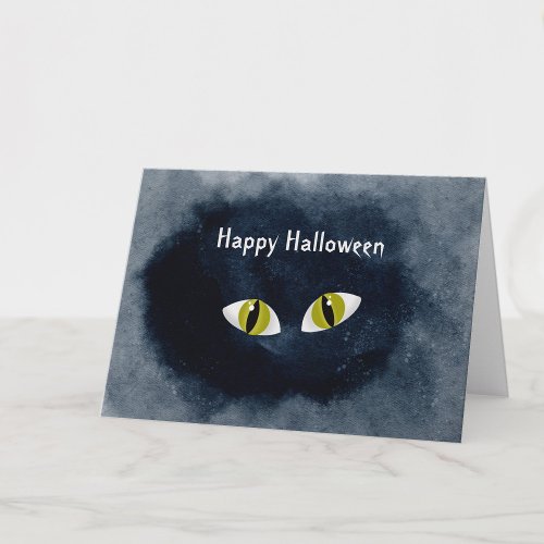 Halloween Black Cat Eyes Watercolor Card