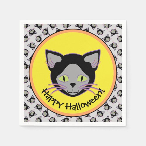 Halloween Black Cat Face Pattern Napkins