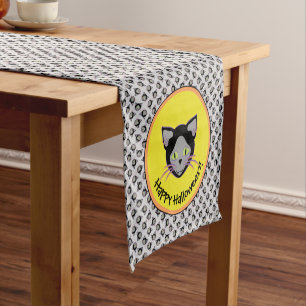 Halloween Black Cat Face Pattern Short Table Runner