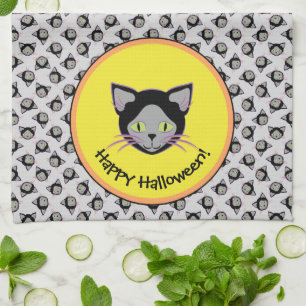 Halloween Black Cat Face Pattern Towel