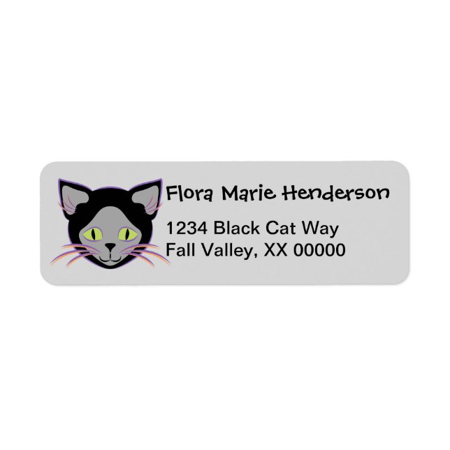 Halloween Black Cat Face Personalized Name Label (Front)